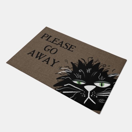Paillasson Grumpy Fatigué Chat Noir non bienvenu Partir (Incliné)