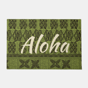 Paillasson Haena Beach Hawaii Tapa primitif Aloha Olive