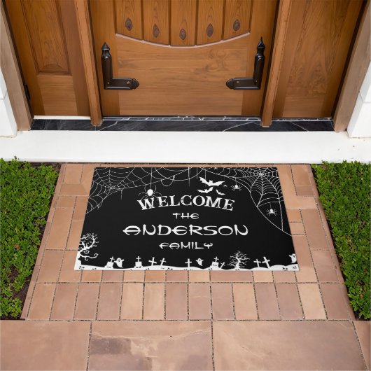 Paillasson Halloween Black & White Web Spider Web Ghost Nom (De plein air)