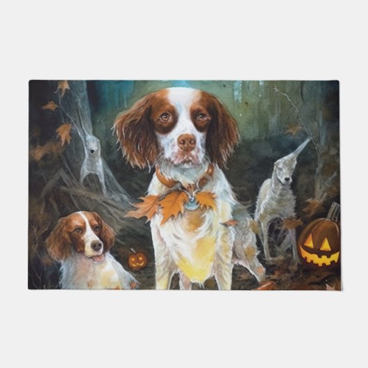 Paillasson Halloween Brittany Spaniel With Pumpkins Scary (Devant)