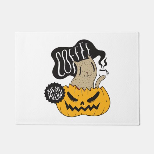 Paillasson Halloween Café - Cute Halloween Chat Boire (Devant)