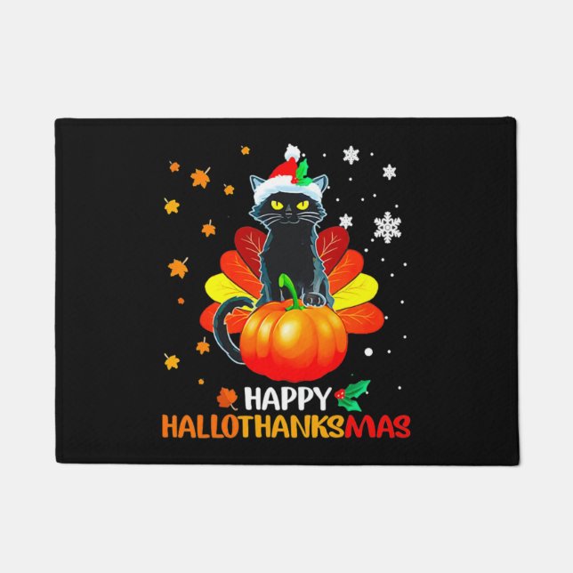 Paillasson Halloween Chat Noir Et Joyeux Noël Happy Hall (Devant)