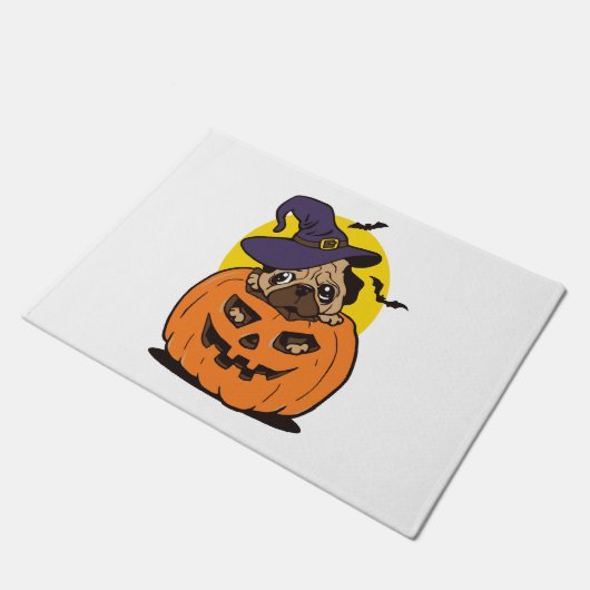 Paillasson Halloween Chien citrouille, Drôle chien d'Hallowee (Incliné)