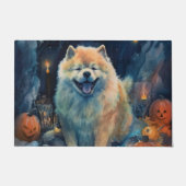 Paillasson Halloween Chow Chow Avec La Peur Citrouille (Devant)