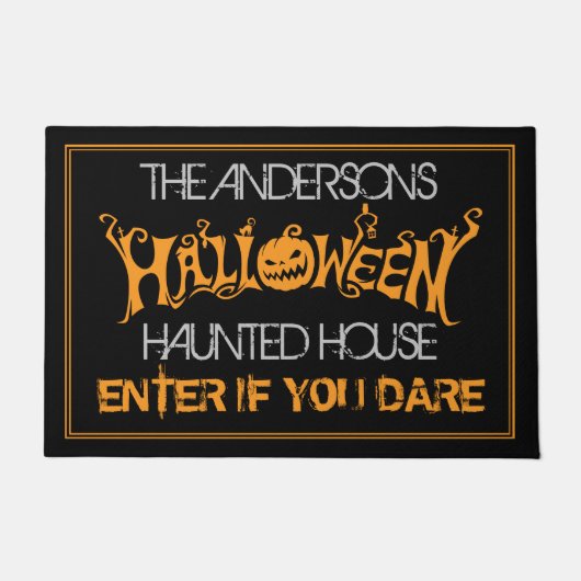 Paillasson Halloween Custom Black Orange Haunted House Éffray (Devant)