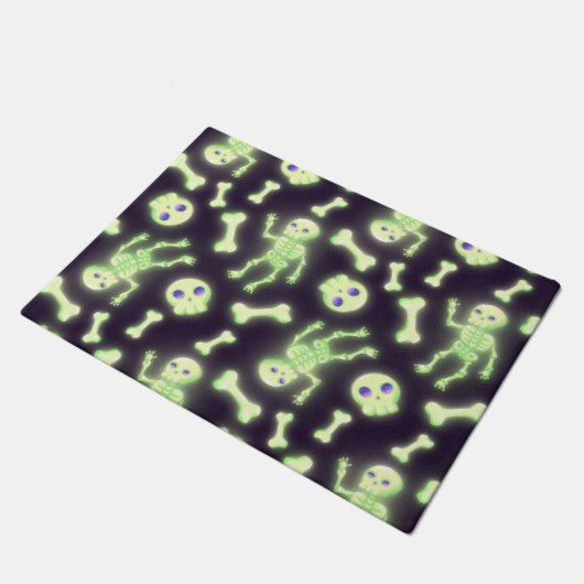 Paillasson Halloween Cute Éffrayant Squelette brillant Os Crâ (Incliné)