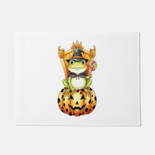 Paillasson Halloween Cute Frog sur Citrouille (Devant)