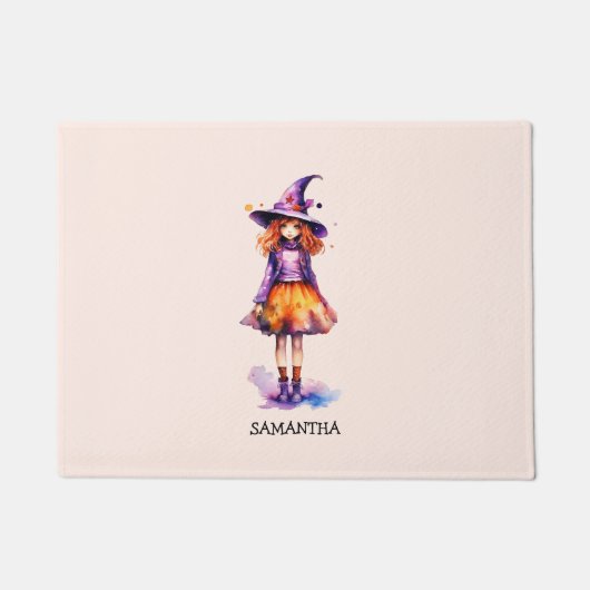 Paillasson Halloween Cute Kid Witch Personnalisé (Devant)