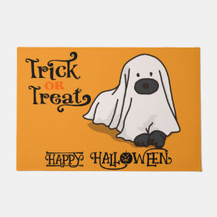 Paillasson Halloween Cute Whimsical Chien Ghost Orange