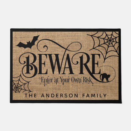 Paillasson Halloween Éffrayant rustique pays Burlap BEWARE (Devant)