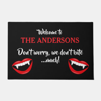Paillasson Halloween Funny Vampire Bite Nom de famille Bienve
