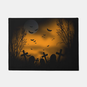 Paillasson Halloween Graveyard avec chauves-souris et pierres