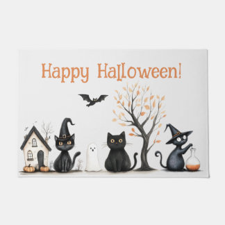 Paillasson "Halloween joyeuse" Cute Chats Noirs