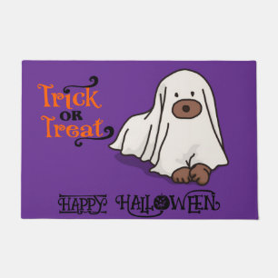 Paillasson Halloween mignon chien Whimsical Ghost pourpre