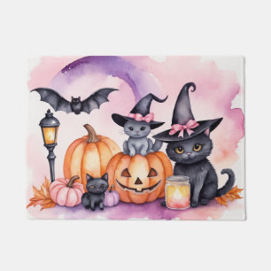 Paillasson Halloween moderne Citrouille orange chats noirs ch
