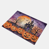 Paillasson Halloween moderne Orange Citrouille Haunted House  (Incliné)