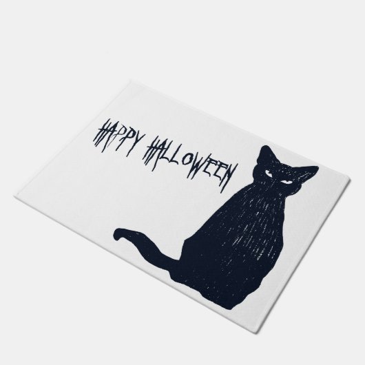 Paillasson Halloween noir effrayant chat Silhouette (Incliné)