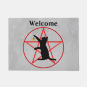 Paillasson Halloween Pentagram Cercle avec chat noir gris (Devant)