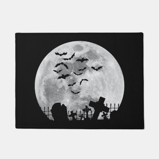 Paillasson Halloween Pleine lune Cimetière Bats Éffrayants (Devant)