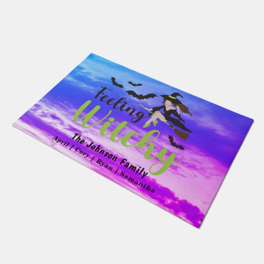 Paillasson Halloween Sentiment Witchy Sorcier bleu violet cie (Incliné)