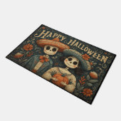 Paillasson Halloween Skull Couple with Pumpkins and Sombreros (Incliné)