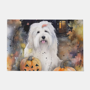 Paillasson Halloween vieux chien anglais avec la peur Citroui