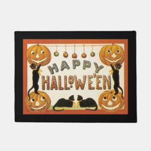 Paillasson Halloween vintage, Chats noirs avec Jackolanterns