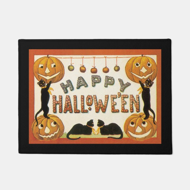 Paillasson Halloween vintage, Chats noirs avec Jackolanterns (Devant)