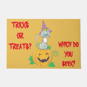 Paillasson Halloween Wizard Chat on Citrouille