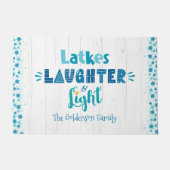 Paillasson Hanoukka Latkes Rire Bleu clair et Bois blanc (Devant)