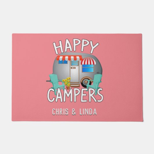 Paillasson Happy Camper| Accueil Camping rose (Devant)