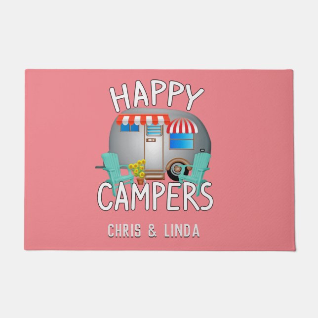 Paillasson Happy Camper| Accueil Camping rose (Devant)