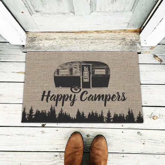 Paillasson Happy Campers Camping Vie Forêt Rustique Burlap