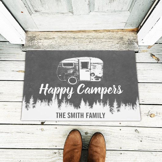 Paillasson Happy Campers Rustic Chalkboard Nom de famille