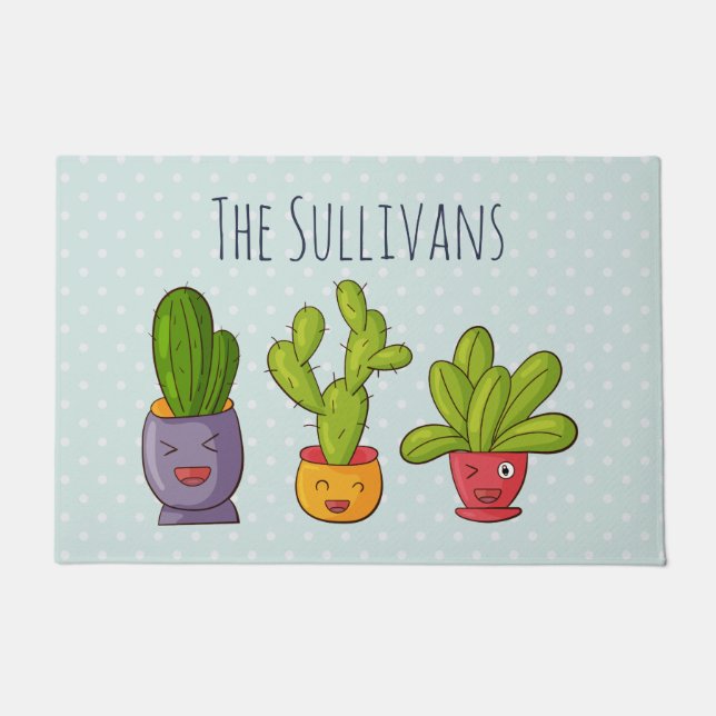 Paillasson Happy Cute Cactus dans les pots de fleurs Illustra (Devant)