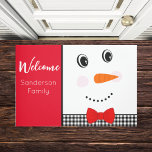 Paillasson Happy Face Snowman cravate rouge noir buffle plaid<br><div class="desc">Happy Face Snowman cravate rouge noir buffle plaid Doormat</div>