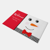 Paillasson Happy Face Snowman cravate rouge noir buffle plaid (Incliné)