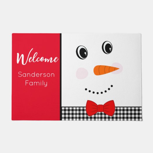 Paillasson Happy Face Snowman cravate rouge noir buffle plaid (Devant)