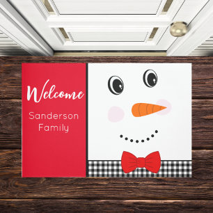 Paillasson Happy Face Snowman red tie black buffalo plaid