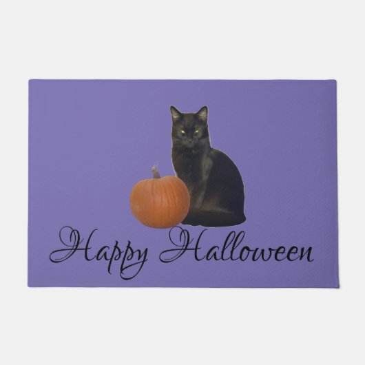 Paillasson Happy Halloween Chat et Citrouille sur Mat de Port (Devant)