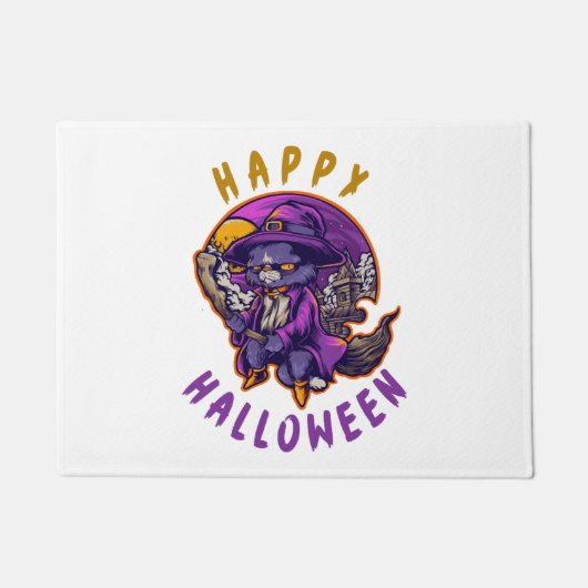 Paillasson Happy Halloween Chat sorcier Halloween (Devant)
