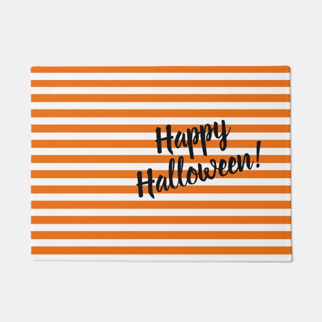 Paillasson Happy Halloween Chic Cute Orange & White Stripes (Devant)