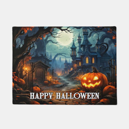 Paillasson Happy Halloween - Éffrayant Citrouille d'éclairage (Devant)