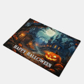 Paillasson Happy Halloween - Éffrayant Citrouille d'éclairage (Incliné)