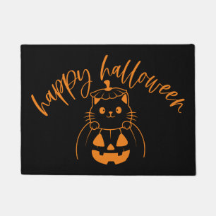 Paillasson Happy Halloween Kitty dans un Citrouille