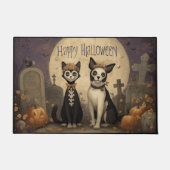Paillasson Happy Halloween Skeleton Cat and Dog in Graveyard (Devant)