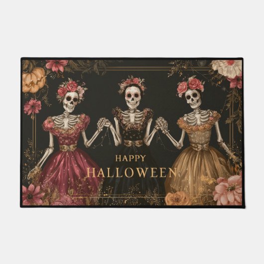 Paillasson Happy Halloween Skeleton Dancers with Flowers (Devant)
