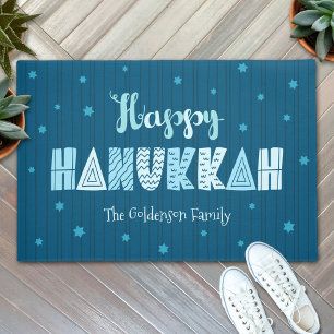Paillasson Happy Hanoukka moderne Whimsical Typographie Turqu