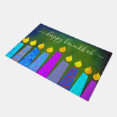 Paillasson Happy Hanoukka Script Moderne bougies Boho sur ver (Incliné)