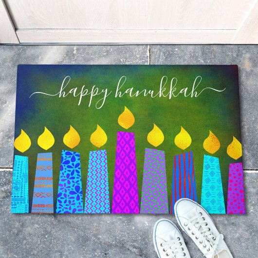 Paillasson Happy Hanoukka Script Moderne bougies Boho sur ver